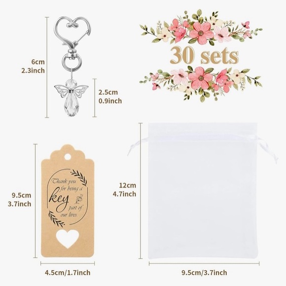 Angel Heart Keychain with Organza Gift Bags and Thank You Favor Tags Gifts 48 - Picture 4 of 10